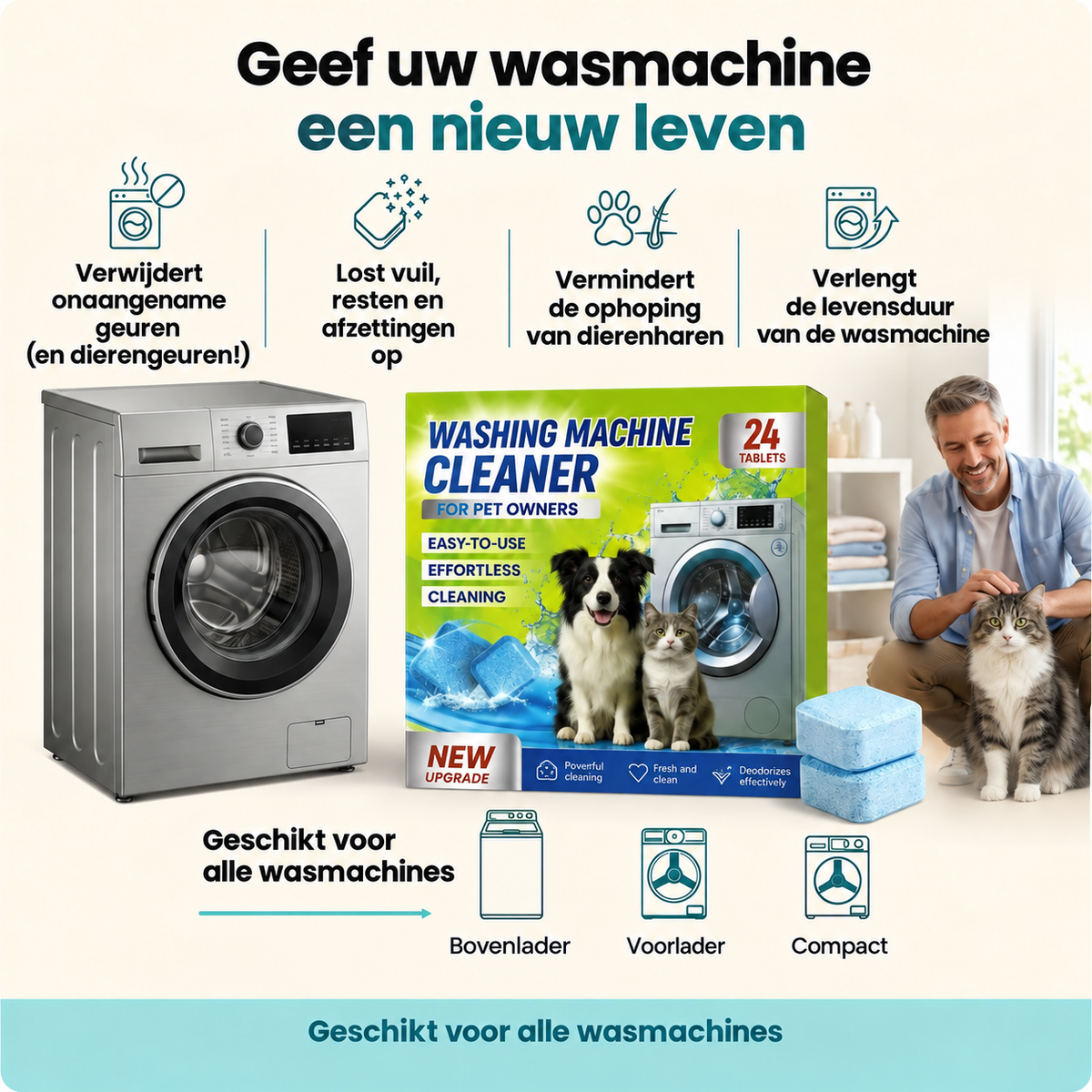 Wasmachinereiniger voor huisdiereigenaren – 24 tabletten